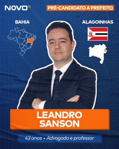 Leandro Sanson é especialista de direito e propõe fazer uma gestão focada nos serviços públicos essenciais e na promoção do empreendedorismo