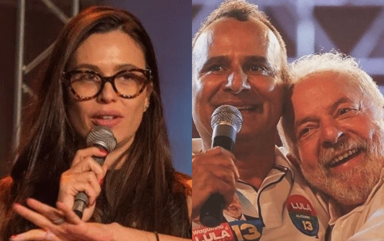 Carol Sponza (à esquerda) representa o NOVO na ação contra a nomeação de Waguinho para a estatal pelo governo Lula. Waguinho e o presidente (à direita) aparecem em evento de campanha juntos (créditos: reprodução).