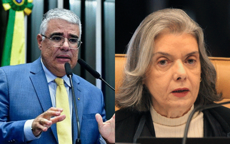 O senador do NOVO, Eduardo Girão, encaminhou o pedido de impeachment da ministra do STF, Cármen Lúcia, por promoção de censura (créditos: Senado Federal/Supremo Tribunal Federal).