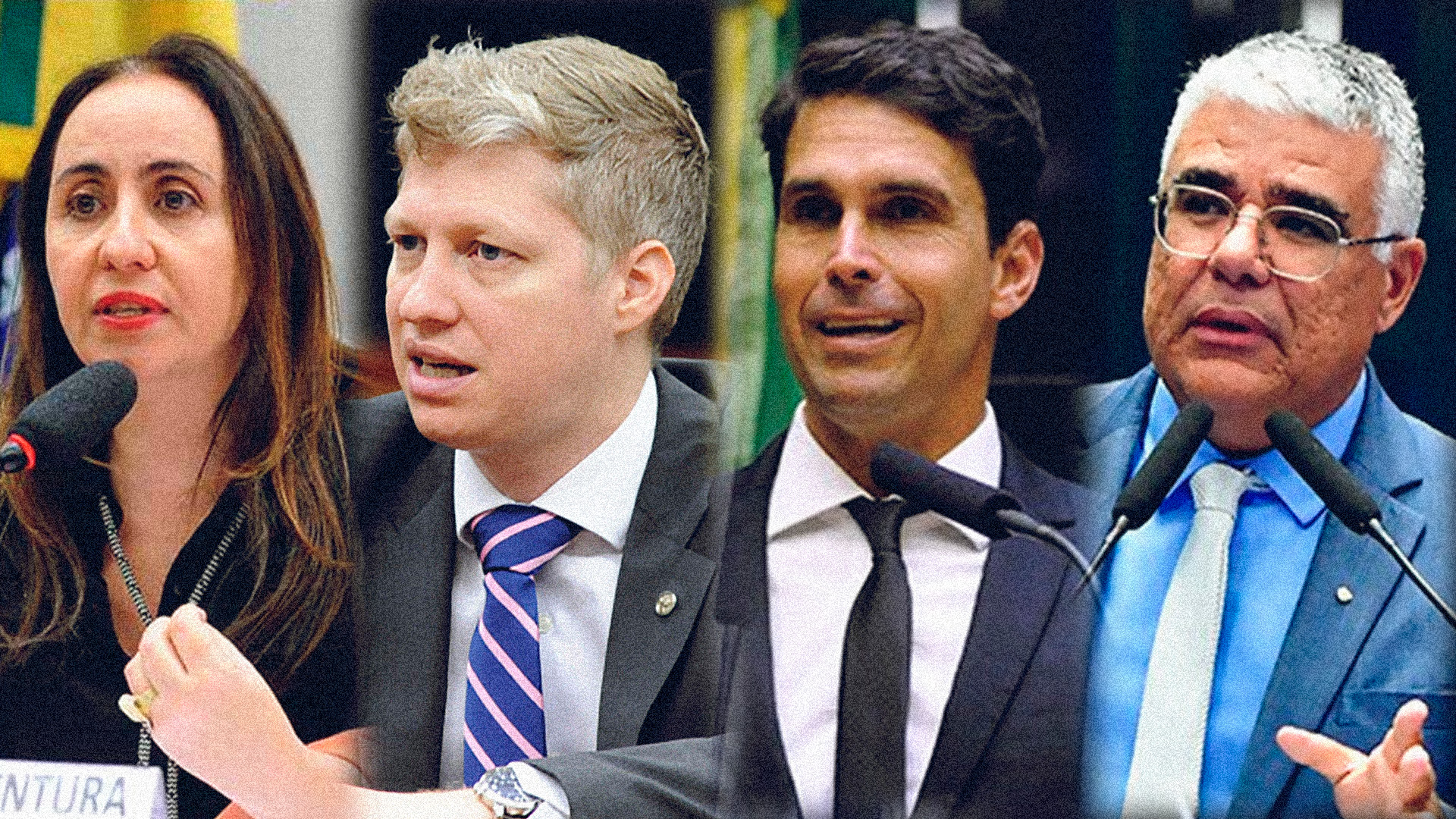 Da esquerda para direita, os parlamentares do NOVO na Comissão: Adriana Ventura, Marcel van Hattem, Luiz Lima e Eduardo Girão. Todos votaram na CPMI do INSS pela prisão dos suspeitos de participação no escândalo (créditos: reprodução).