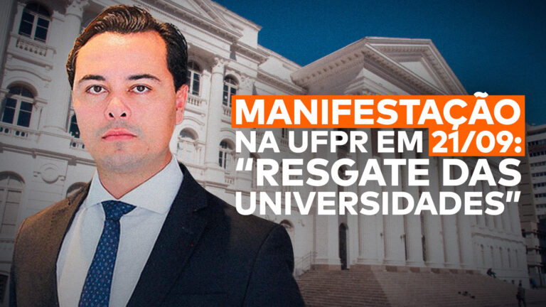 O NOVO está promovendo a manifestação “Resgate das Universidades” em frente a UFPR neste domingo (21/09), para mostrar para o Brasil que a direita deve ser respeitada dentro das universidades públicas (créditos: NOVO).