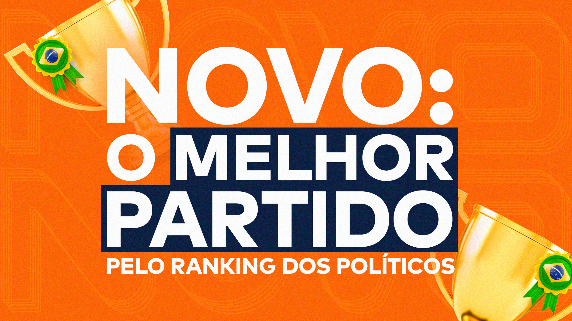 Sob um fundo laranja, lê-se o texto “NOVO: o melhor partido pelo Ranking dos Políticos”.