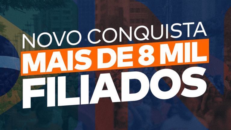 O título “NOVO conquista mais de 8 mil filiados” destaca como fomos um dos poucos partidos que cresceu em apoiadores em 2025.