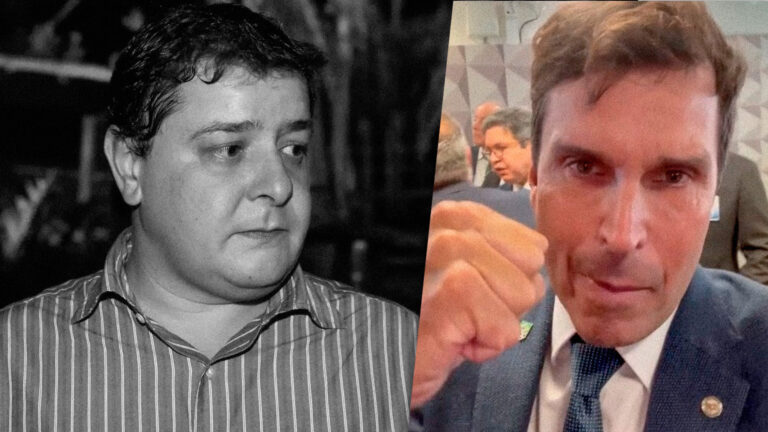 À esquerda, o filho de Lula, Lulinha, e a direita, o deputado Luiz Lima, que foi agredido na briga da CPMI do INSS após votar pela quebra de sigilo de Lulinha.