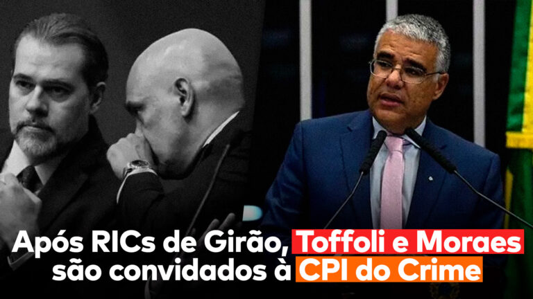 Do lado esquerdo, Alexandre de Moraes e Dias Toffoli, que juntamente com seus familiares foram convidados para dar explicações diante da CPI do Crime sobre seus atos no Caso Master. Do lado direito, o senador do NOVO, Eduardo Girão, que tem atuado de forma implacável pela fiscalização dos ministros do STF na CPI.