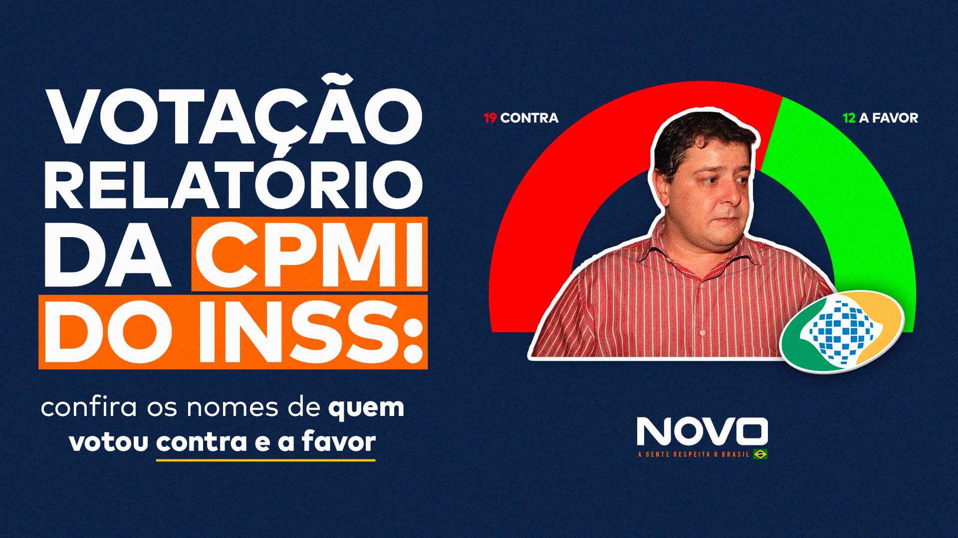 A frase “Votação relatório da CPMI do INSS: confira os nomes de quem votou contra e a favor” aparece ao lado de Lulinha.