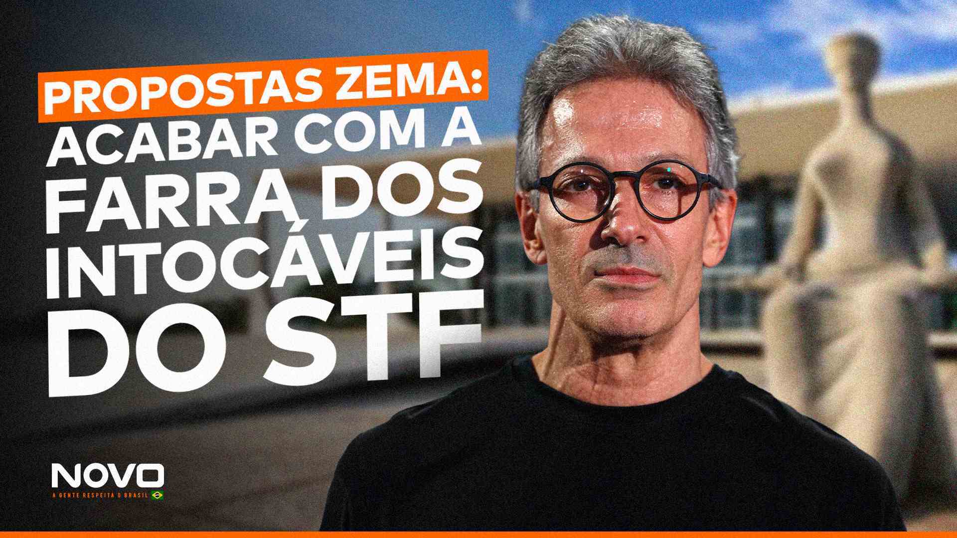 Na arte da matéria sobre a proposta de Zema para a reforma do STF, o ex-governador de Minas aparece com o STF ao fundo e ao lado da frase “Propostas Zema: acabar com a farra dos intocáveis do STF”.