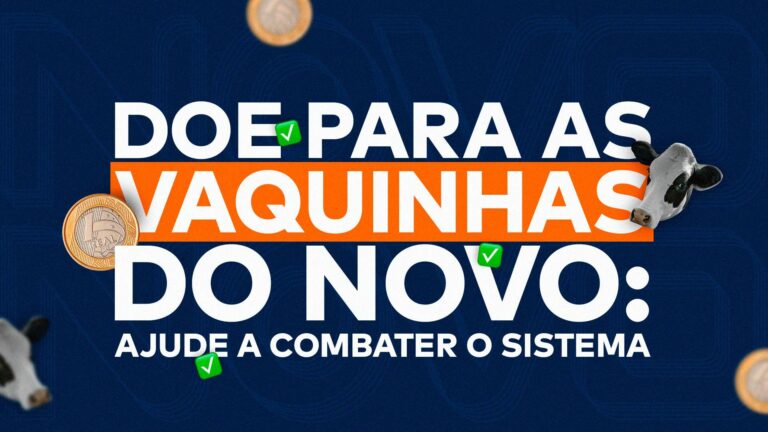 Na arte da matéria, lê-se “Doe para as vaquinhas de pré-candidatos do Partido Novo: ajude a combater o sistema” .