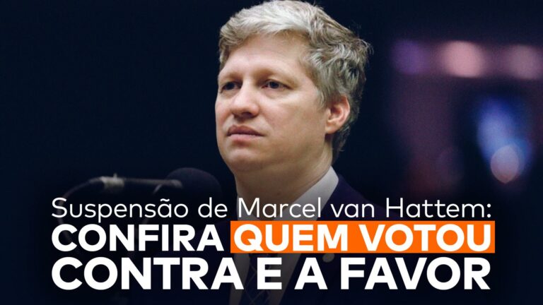 Marcel aparece acima da frase "Suspensão de Marcel van Hattem: confira quem votou contra e a favor”.
