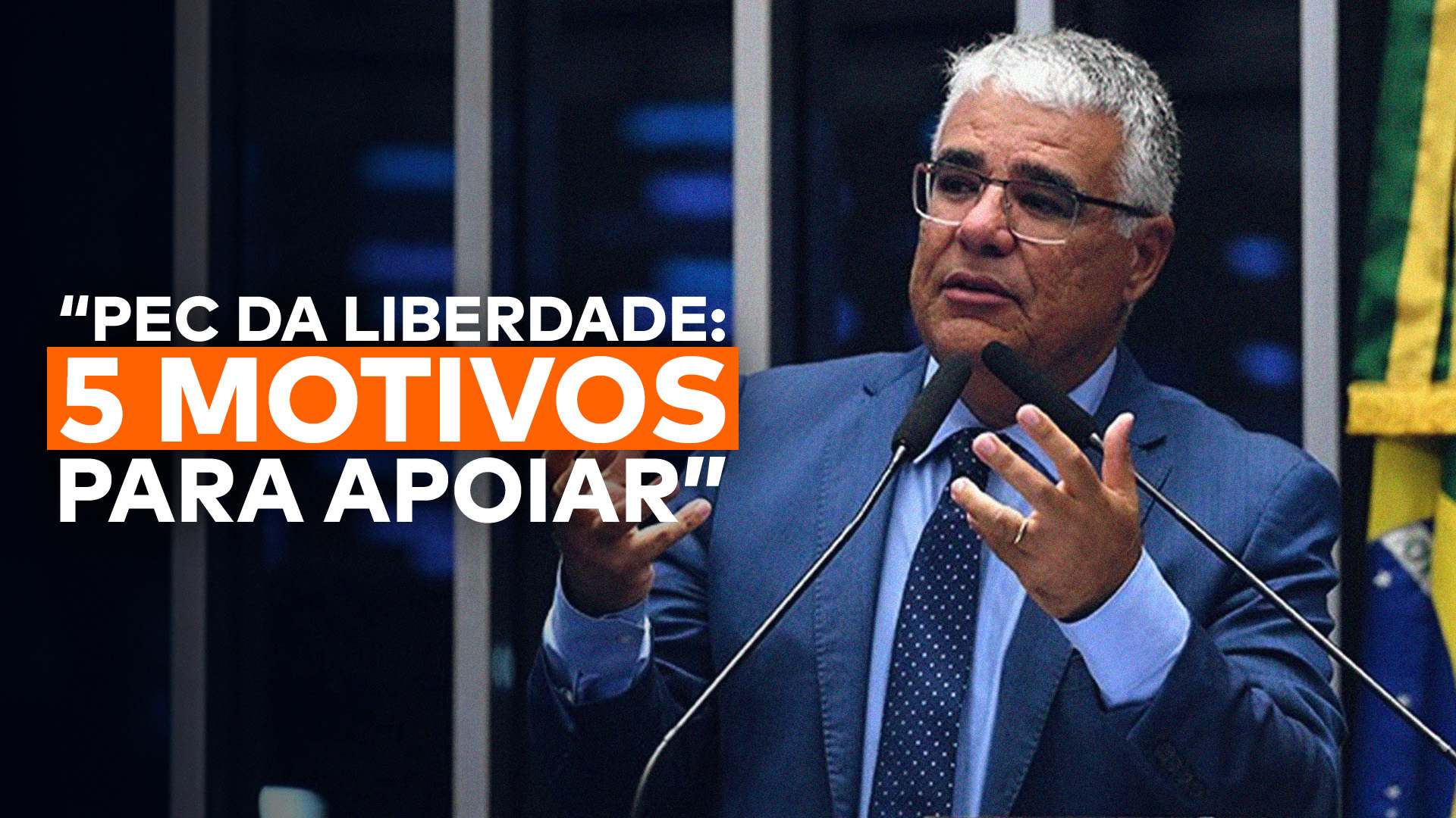 Na arte da matéria da PEC do Horário Flexível, lê-se “PEC da Liberdade: 5 motivos para apoiar” ao lado do senador Eduardo Girão.