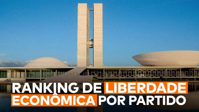 A frase “Ranking de liberdade econômica por partido” aparece com o Congresso Nacional ao fundo.