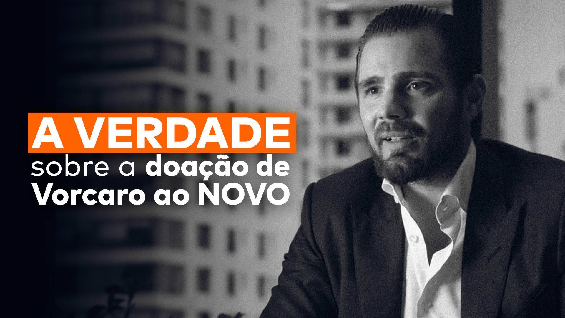 Daniel Vorcaro, dono do Banco Master, aparece ao lado da frase “A verdade sobre a doação de Vorcaro ao Partido Novo”.