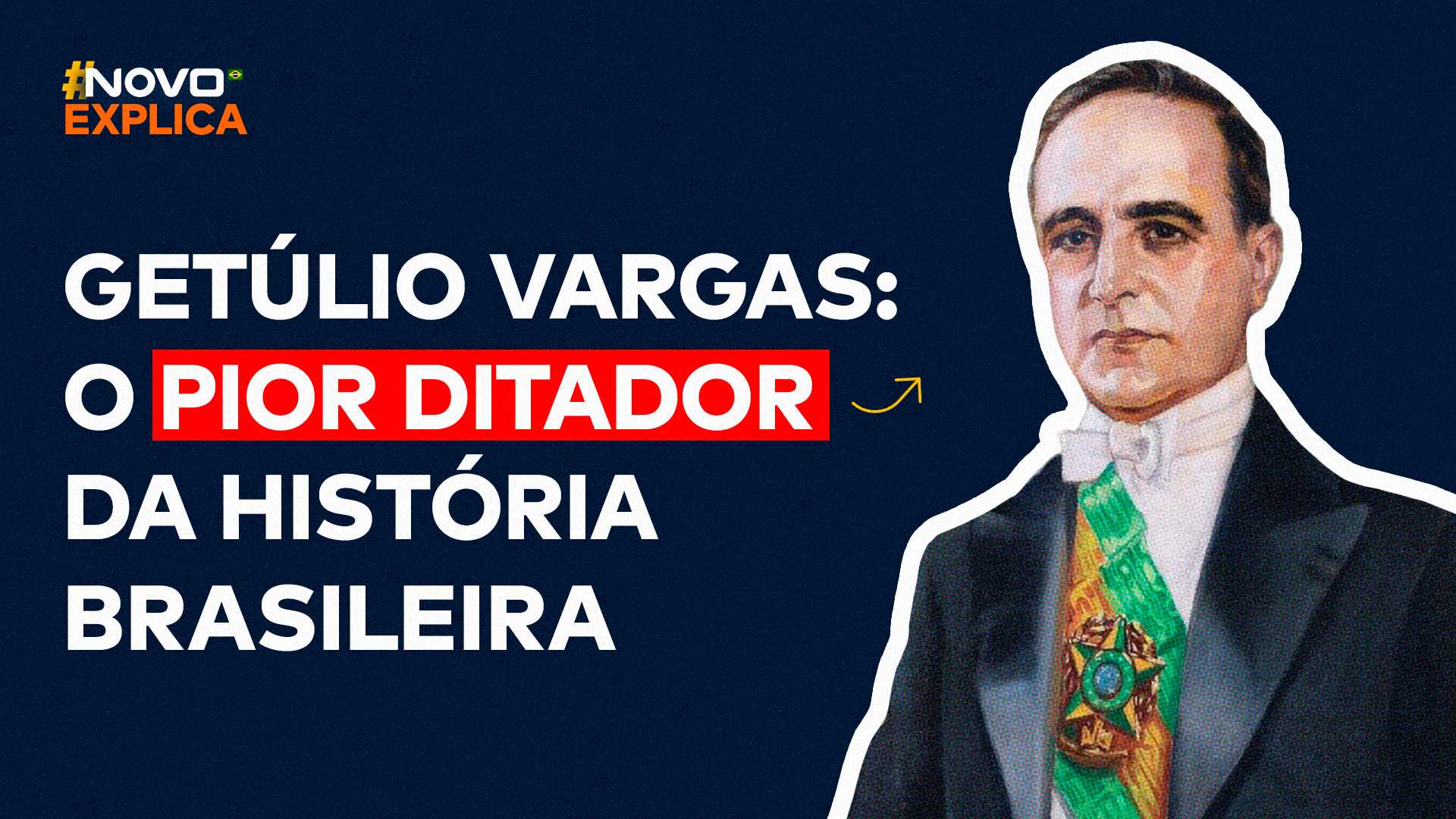 Ditadura de Getúlio Vargas: arte mostrando o ditador e a frase "o pior ditador da história brasileira".