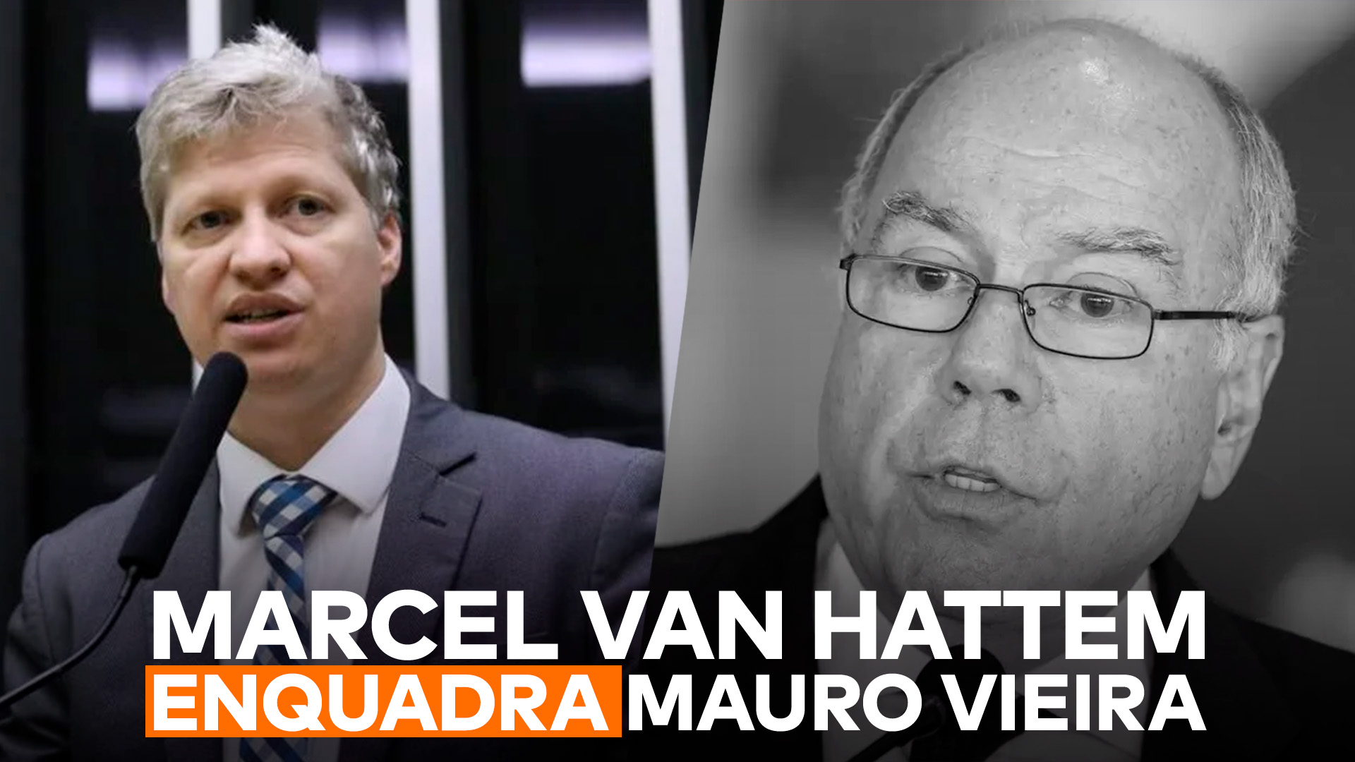 Notícia-crime Mauro Vieira convocação: Marcel van Hattem aparece junto com a frase "Marcel van Hattem enquadra Mauro Vieira".