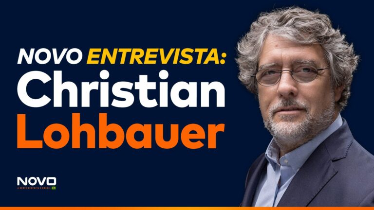 Na imagem, aparece a frase “NOVO Entrevista: Christian Lohbauer” e o candidato a deputado federal por São Paulo, Christian Lohbauer, ao lado.
