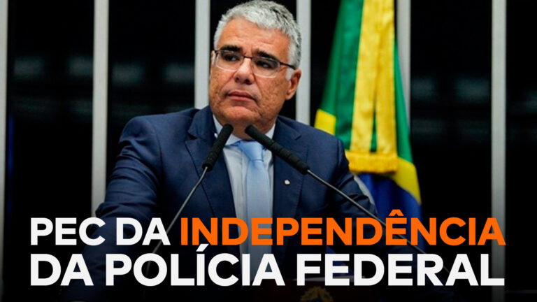A imagem mostra a frase “PEC da independência da Polícia Federal” com a foto do senador Eduardo Girão ao lado.