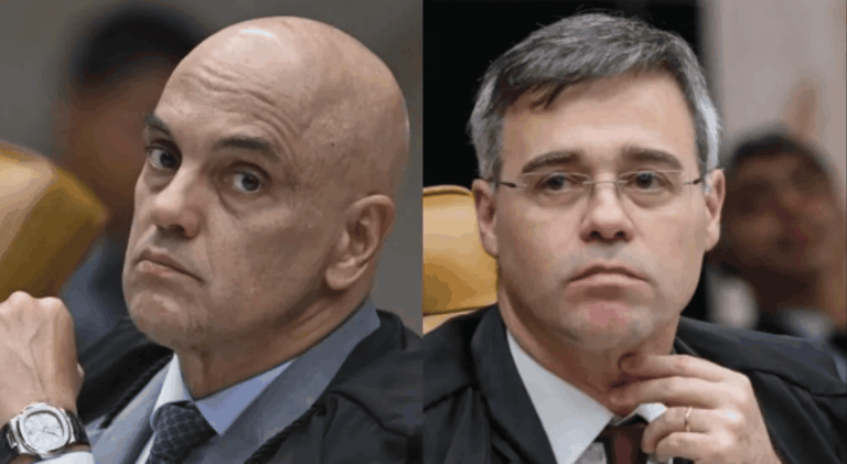 A imagem da matéria “Moraes x Mendonça: NOVO pede arquivamento de investigação contra Mendonça” mostra os ministros Alexandre de Moraes e André Mendonça.