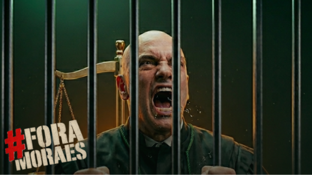 A imagem mostra a arte do abaixo-assinado pelo impeachment de Alexandre de Morenas, com o ministro do STF atrás das grades e a frase “# Fora Moaes”.