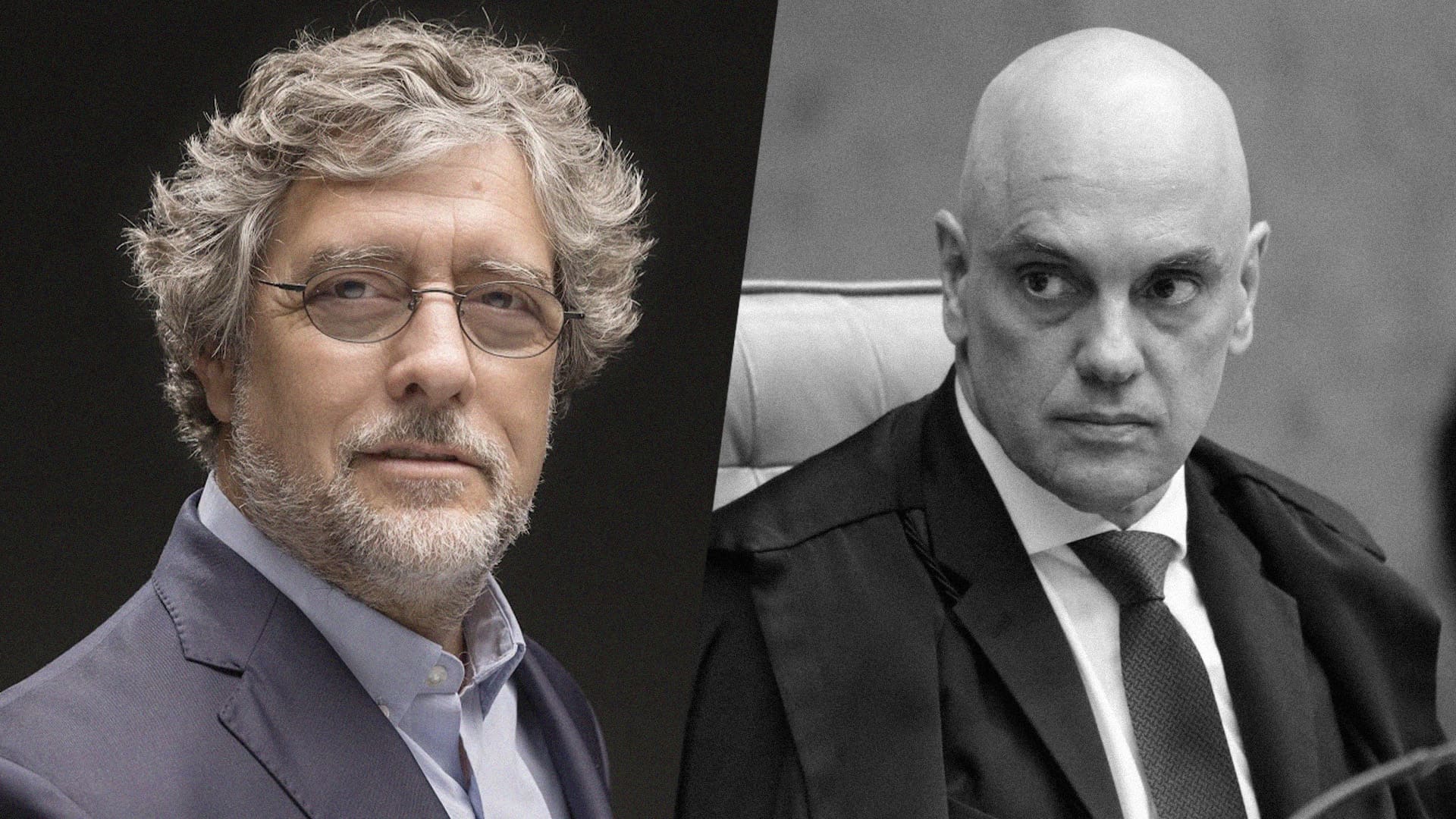 A imagem da matéria “Christian Lohbauer pede que USP abra processo disciplinar contra Moraes” mostra a fotos contrapostas de Chistian Lohbauer, candidato e fundador do Partido Novo, e Alexandre de Moraes.